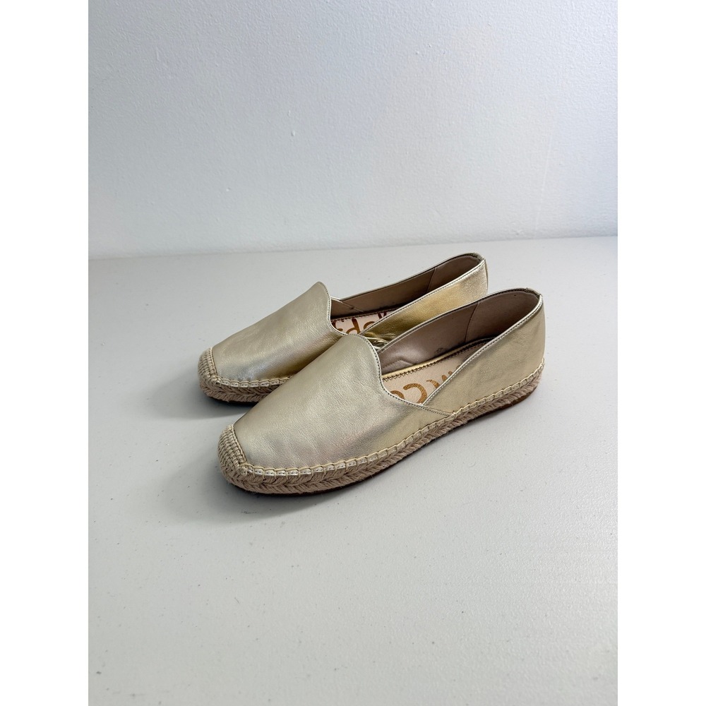 New Sam Edelman Gold Metallic Leather Espadrille Slip On Flats 10 M - Picture 4 of 8